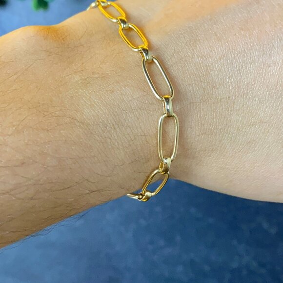 14K Gold Filled Paper Clip Bracelet for Womens Girls Elegant Design Fashion Gift - Picture 7 of 10